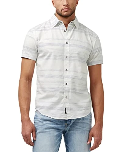 Men's Short Sleeve Printed Button Down, Milk S23, XL