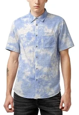Men's Short Sleeve Printed Button Down Shirt, Whale, S