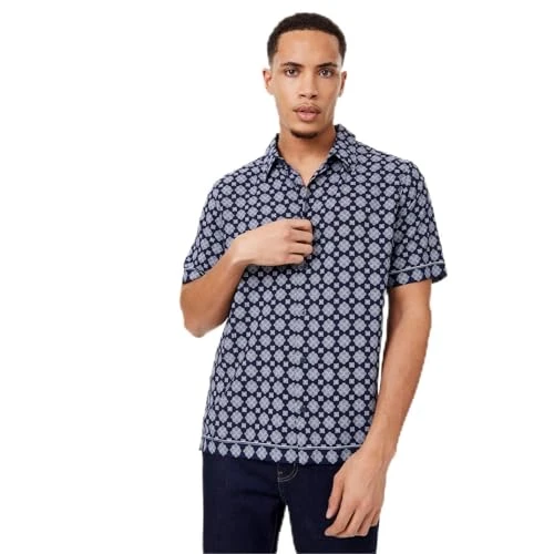 Mens Short Sleeve Printed Shirt Navy XL