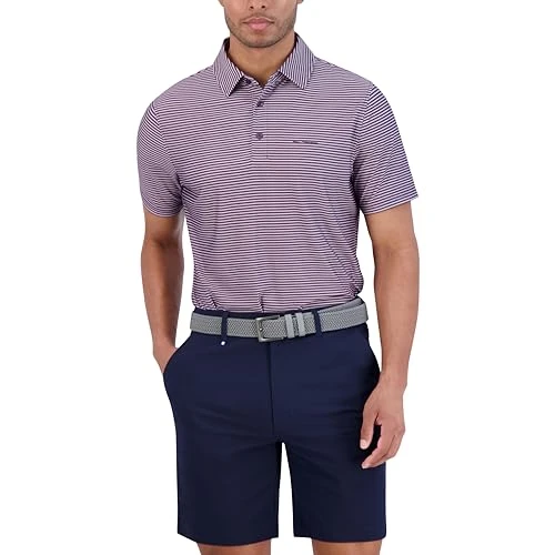 Men's Short Sleeve Printed Tech Sports Fit Polo Top, Plum, XL