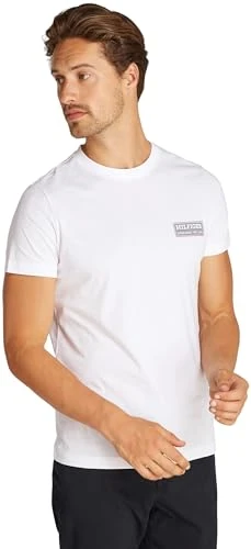 Men's Short Sleeve Round Neck Printed Badge T-Shirt, White (White), M