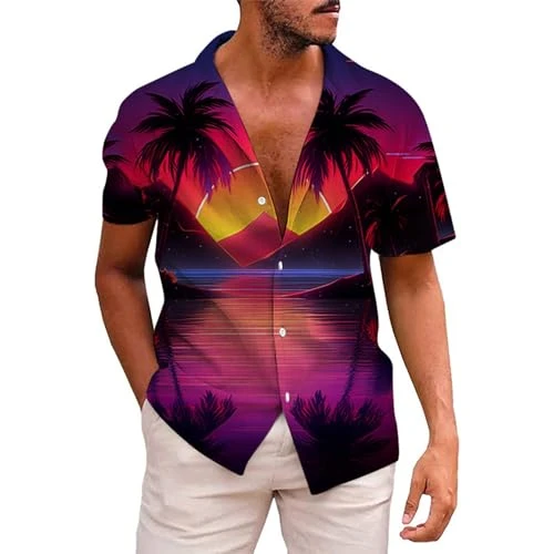 Men's Short Sleeve Shirt Summer Casual 3D Printing Hawaii Short Sleeve Shirts Long Sleeve Lightweigh