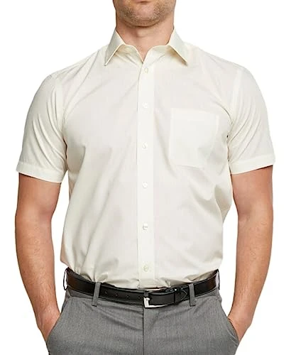 Men's Short Sleeve Shirt White Button Down Formal Business Casual Shirt