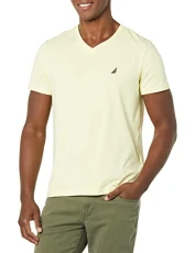 Men's Short Sleeve Solid Slim Fit V-Neck T-Shirt, French Vanilla, XL