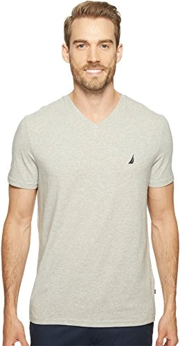 Men's Short Sleeve Solid Slim Fit V-neck T-shirt T Shirt, Grey Heather, L UK