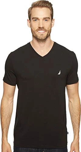 Men's Short Sleeve Solid Slim Fit V-Neck T-Shirt, True Black, XL