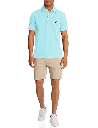 Men's Short Sleeve Solid Stretch Cotton Pique Polo Shirt, Bright Aqua, Medium