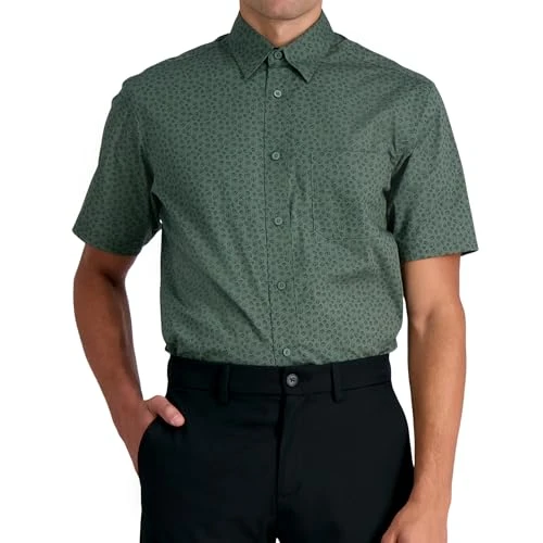 Mens Short Sleeve Stretch Fashion Print Shirt, Green, M