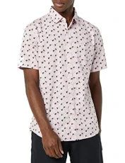 Men's Short-Sleeve Stretch Poplin Shirt (Available in Big & Tall), Light Pink Palm Leaf Print, XL