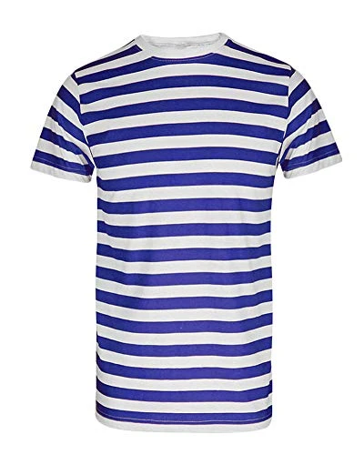 Mens Short Sleeve T Shirt Stripes Tops Blue 3XL