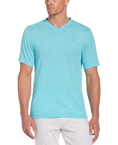 Men's Short Sleeve T/C Slub V-neck T Shirt, Blue Radiance, Medium