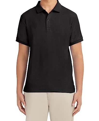 Men's Short Sleeve Uniform Stretch Polo Shirt, Black, Large 38/39