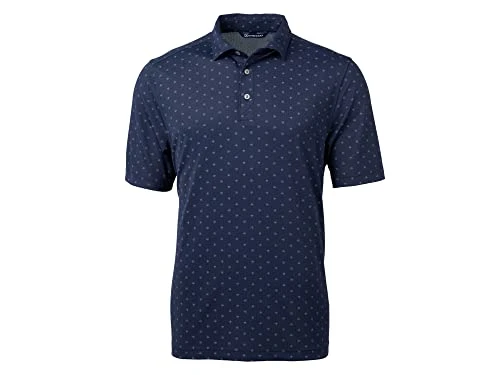 Men's Short Sleeve Virtue Eco Pique Tile Print Polo Shirt, Navy Blue, XXXL