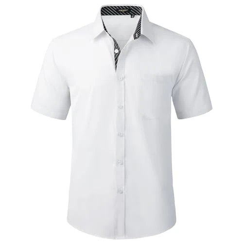 Mens Short Sleeve White Shirt Casual Shirts Business Regular Fit Dress Shirts for Men Non-Iron Stret