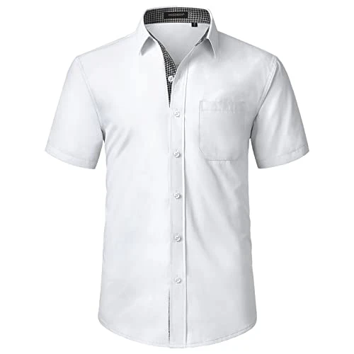 Men's Short Sleeve White Shirts Formal Casual Regular Fit Dress Shirt Button Down Business Office Sh