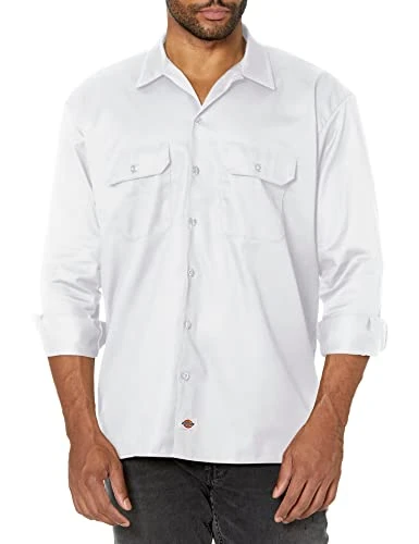 Men's Short-Sleeve Work Shirt Button, White V1, XXXXXL Big