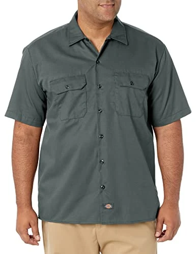 Men's Short-Sleeve Work Utility Button Down Shirt, Lincoln Green V1, XL