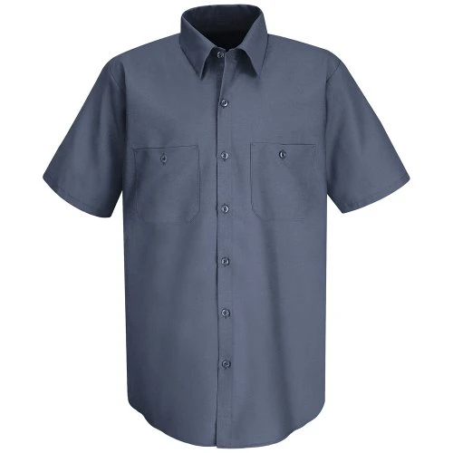 Men's Short Sleeve Wrinkle-Resistant Cotton Work Shirt, Postman Blue, Large