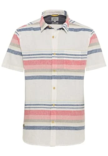 Men's Short-Sleeved Shirt Made from a Linen-Cotton Mix, Beige, M