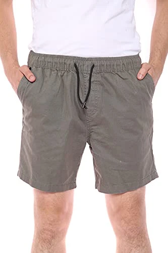 Mens Shorts Elasticated Waist - Classic Fit Twill Cotton Men’s Casual Summer Chino Sports Short wi