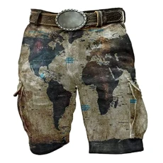 Men's Shorts with Belt Men's Summer Vintage Print Shorts Pocket Map Full Print Button Zip Pants Men's Sports Trousers Casual Trousers For Men, brown, XL Men's Shorts with Belt Men's Summer Vintage Print Shorts Pocket Map Full Print Button Zip Pants Men's Sports Trousers Casual Trousers For Men, brown, XL