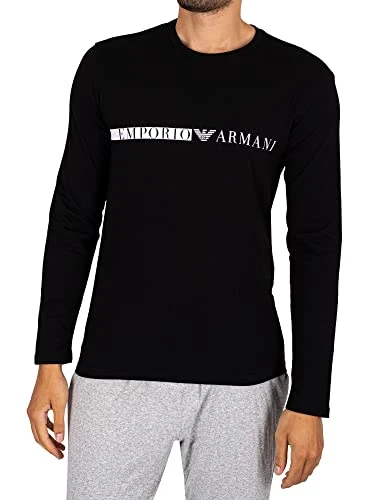 Men's Side Logo Band Long Sleeve Fitted Fit T-shirt T Shirt, Black, S UK