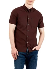 Mens Signature Organic Cotton Oxford Shirt Short Sleeve Bordeaux, M