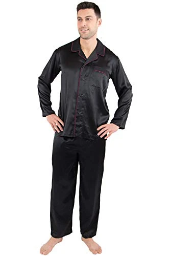 Mens Silk Robe with Piping (XL US (Size 46-48), Black)