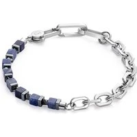 Men's Silver Blue Cubes Chain Bracelet - Silver