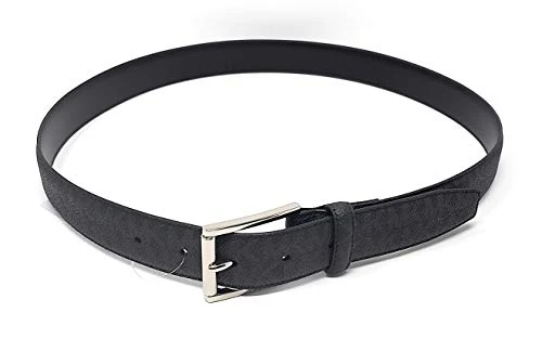 Mens Silver Buckle,Leather Dress Belt,Black,38"