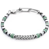 Men's Silver Green Cubes Bracelet - Silver