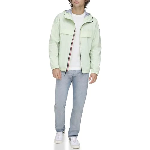 Men's Simple Hooded Rain Jacket, Pastel Green, S