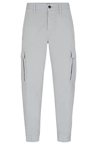 Mens Sisla-4-Cargo Regular-fit Cargo Trousers in Stretch-Cotton Satin Grey