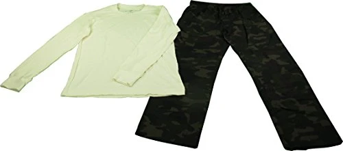 Men's Size Medium 2-Pc Henley Top & Pajama Pants Olive Camo