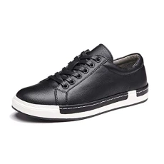 Mens Skateboarding Shoes PU Leather Sneakers Lace UP Business Casual Work Office School Footwear Black 43