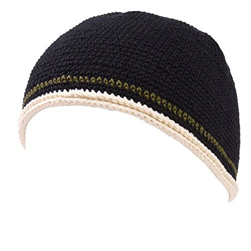 Mens Skull Cap Cotton Kufi Beanie Hand Made Knitted Hat Elastic Tight Japanese Black