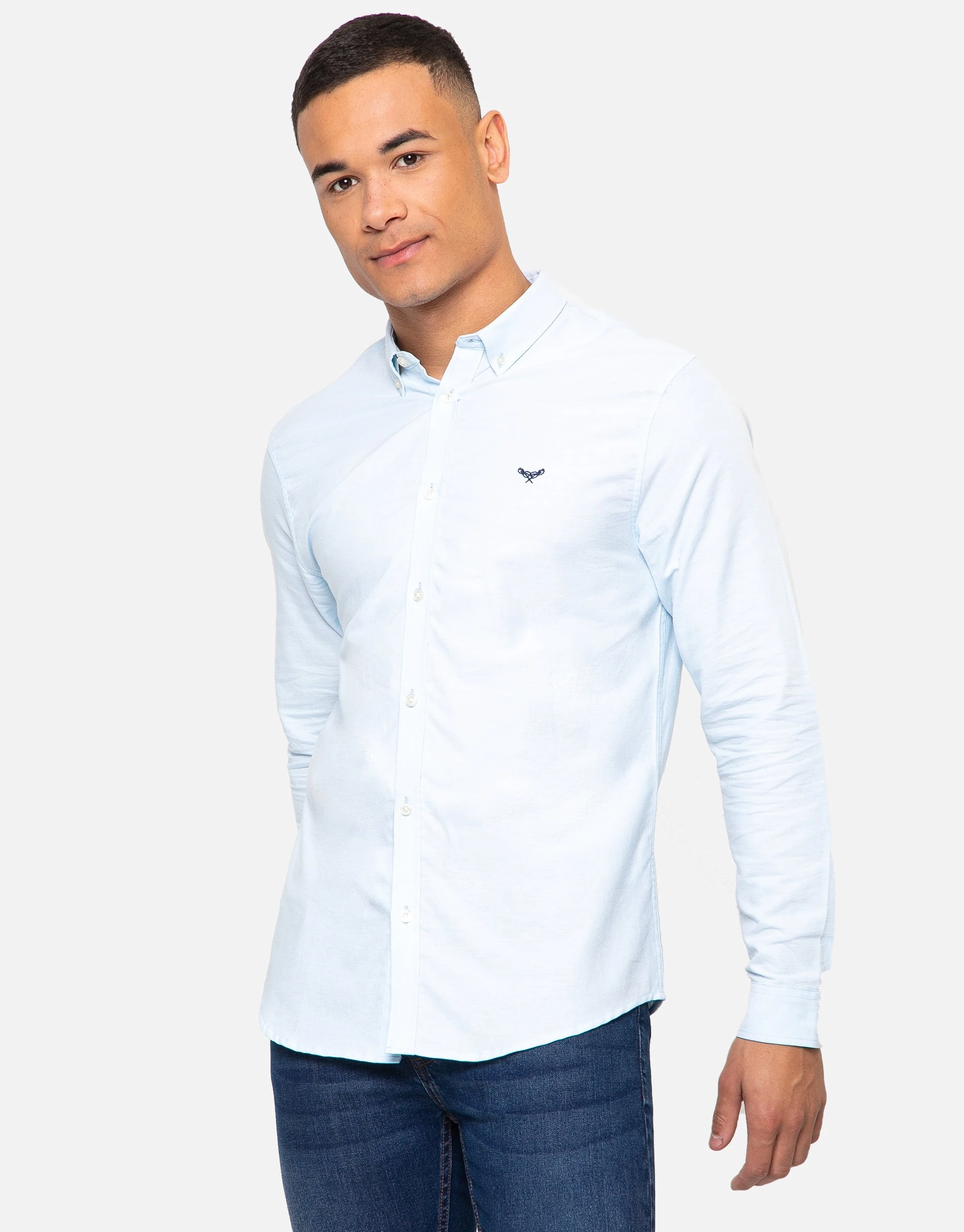 Men's Sky Blue Cotton Long Sleeve Slim Fit Shirt