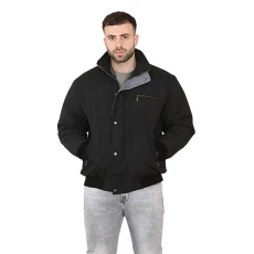 Mens Sky Diver Bomber Jacket Padded Quilted Tartan Winter Trendy Work Coat Warm Check Lined Heavy Retro Outdoor Walking Biker Classic Vintage Plain Casual Top (Black, L)