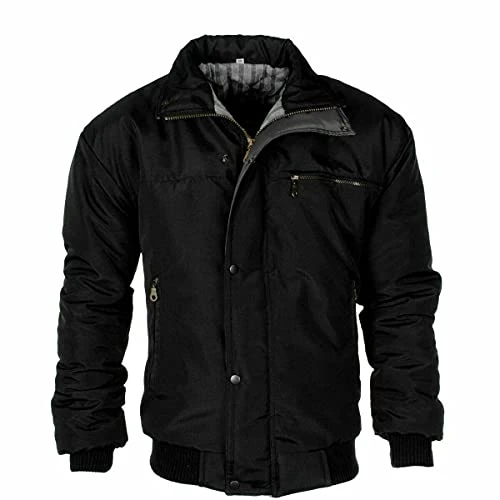 Men's Sky Diver Bomber Warm Padded Jacket Check Lined Work Winter Coat Black M