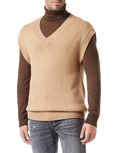 Men's S/L V NECK SWEATER 105LS400B, Camel 704, S