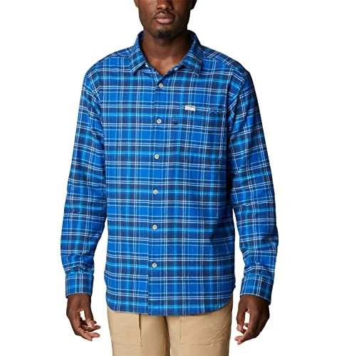 Men's Slack Tide Flannel Long Sleeve Hiking Shirt, Blue Macaw Multi Plaid, X-Small