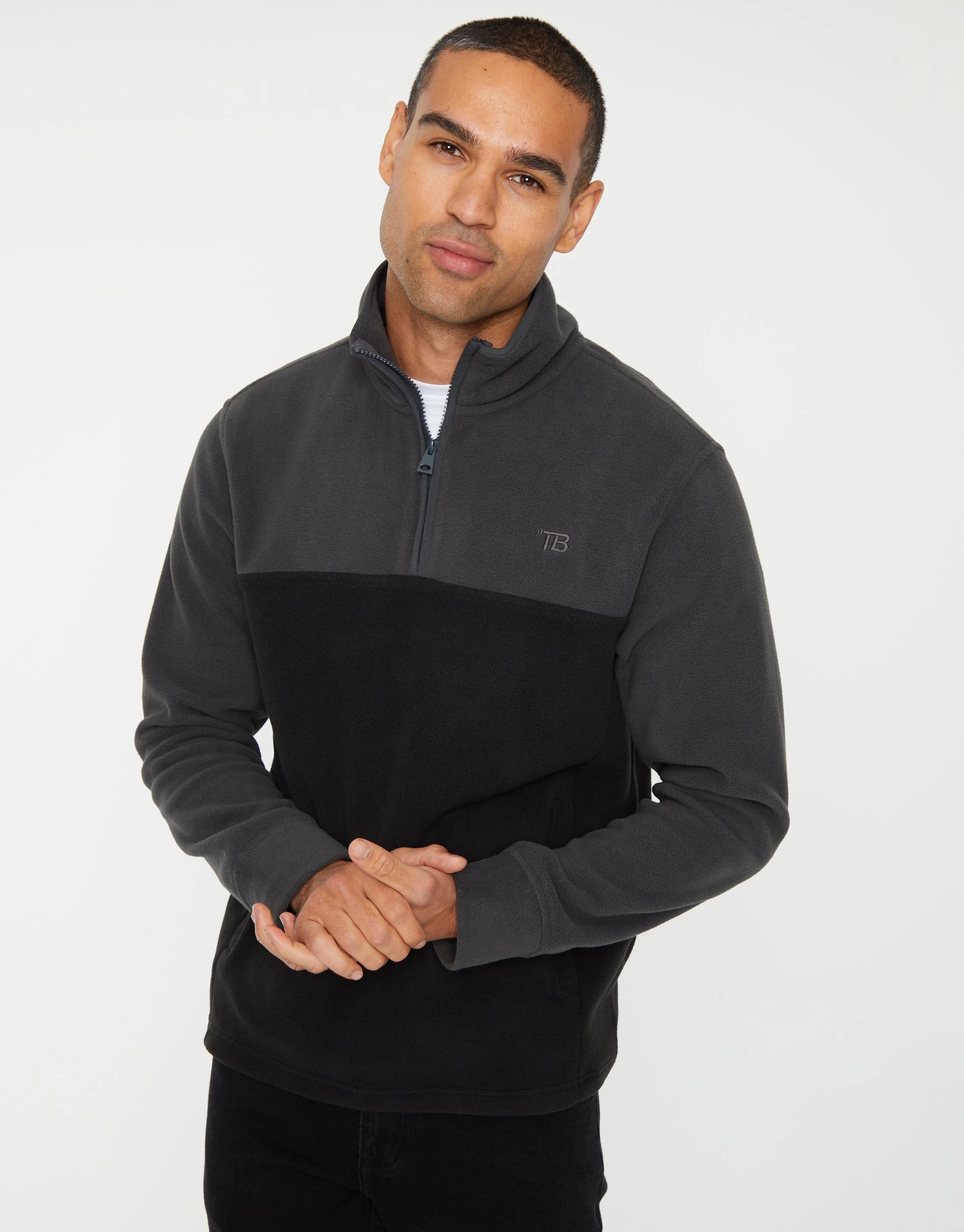 Men's Slate Colourblock Quarter Zip Fleece