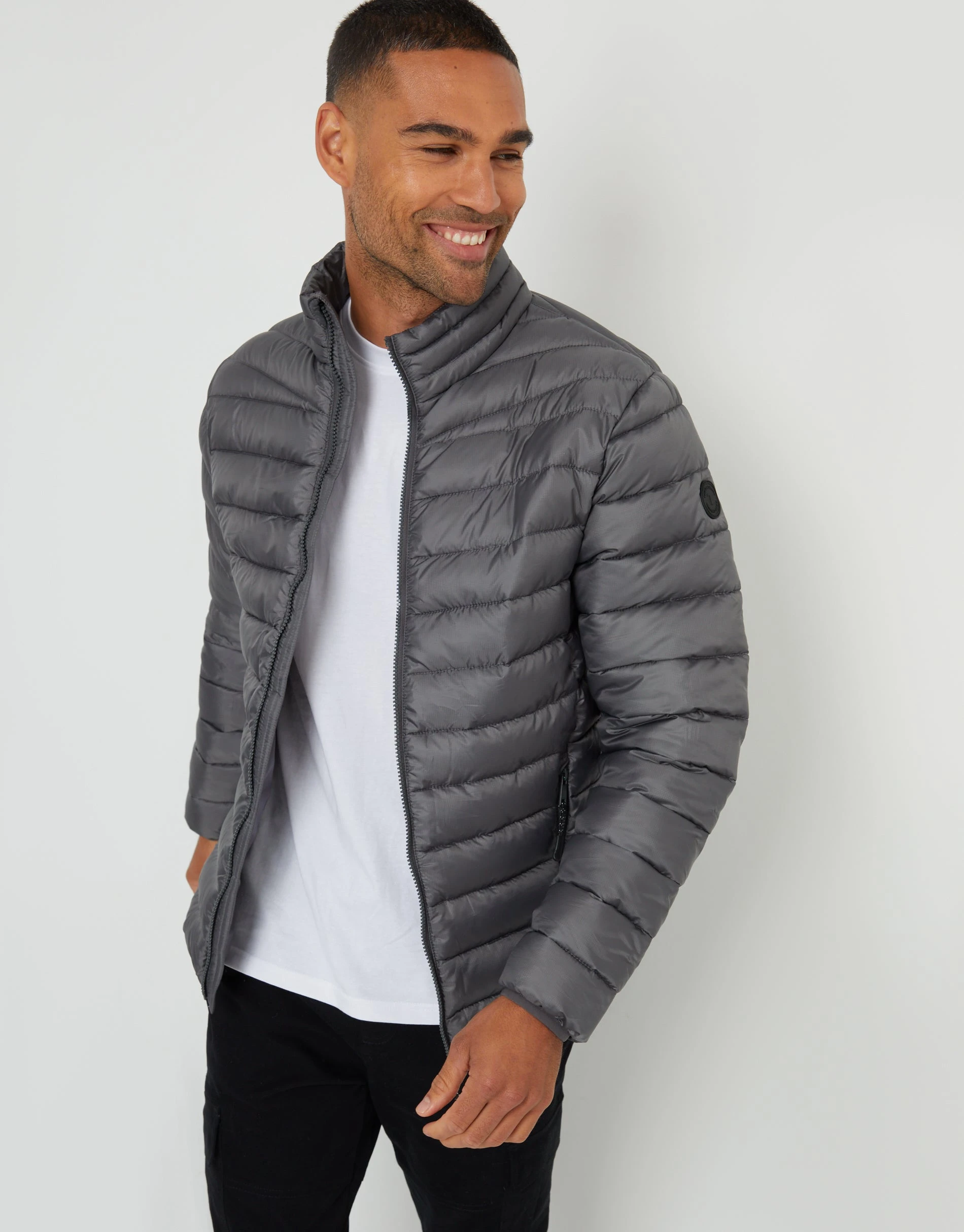 Men's Slate Matte Finish Padded Funnel Neck Jacket