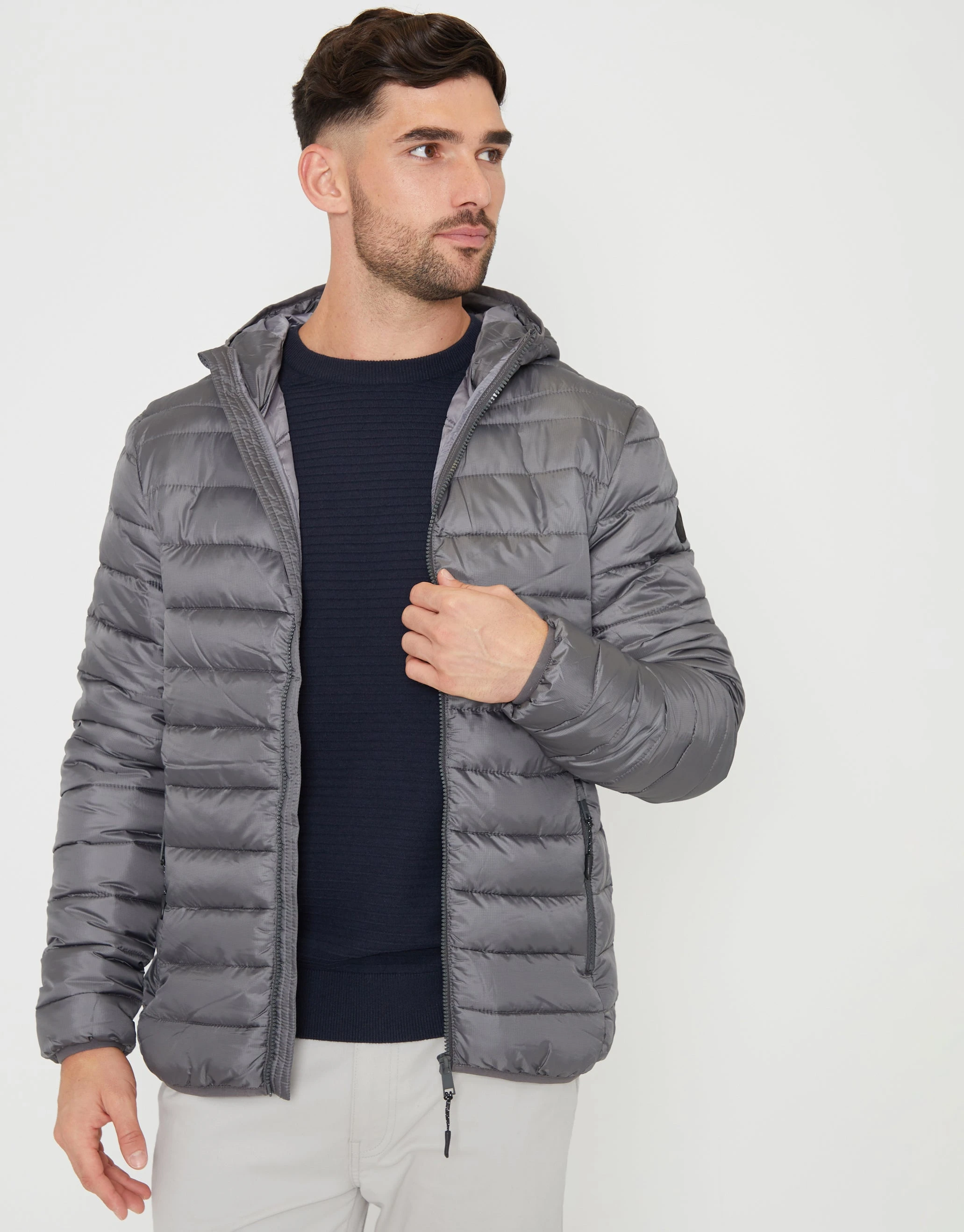 Men's Slate Matte Finish Padded Hooded Jacket