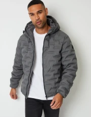 Men's Slate Showerproof Quilted Hooded Puffer Jacket