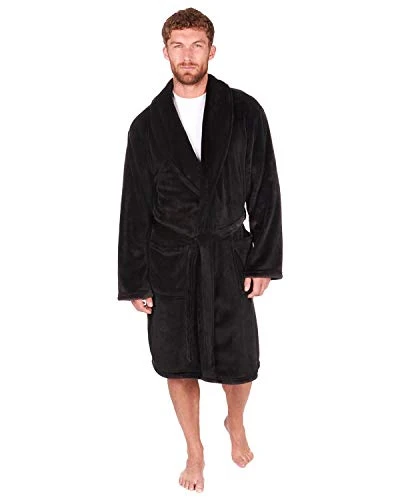 Mens Sleepy Joes Fleece Dressing Gown 27022 Black S-M