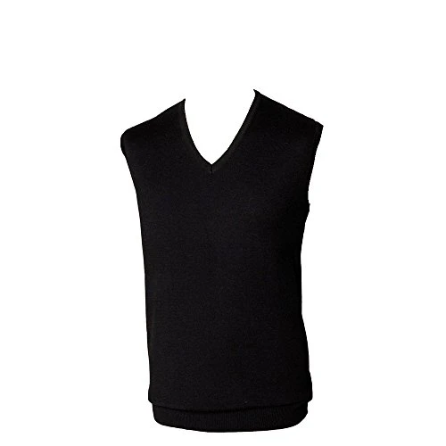 Mens Sleeveless Knitted V-Neck Jumper, Black, L - Chest 42"