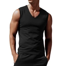 Mens Sleeveless T Shirt - Gym Vest V-Neck Muscle Vest Bodybuilding Athletic Tank Top with Lightly Fitted Design Vest Summer Top Casual Undershirt Outdoor Sports Vest for Training and Fitness Black