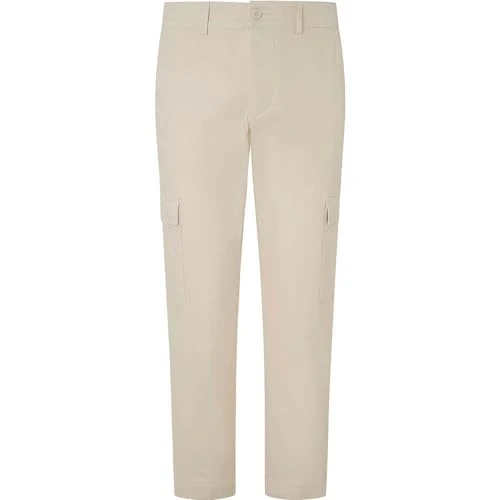 Men's Slim Cargo Poplin Pants, Beige (Ivory White), 38W