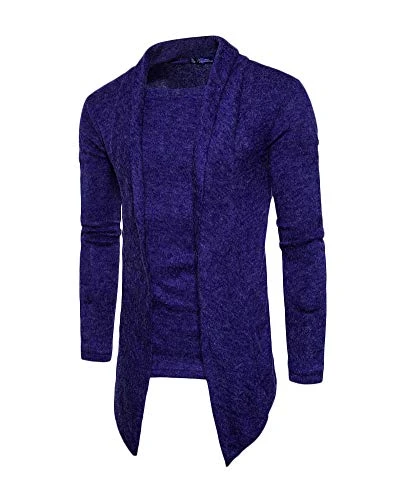 Mens Slim False Two Pieces Knitted Outwear Sweater Jumper Cardigan Sapphire Blue S